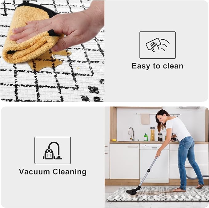 KIMODE Kitchen Mats 2PCS,Cushioned Anti Fatigue Kitchen Rugs and Mats,Non Skid Waterproof Kitchen Mats for Floor,Comfort Foam Standing Mat for Home, Office,Sink,Laundry,Desk,Black and White