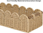 CubesLand Scalloped Edge Toilet Paper Storage Basket, Living Room Home Cozy Decor Basket, Paper Rope Small Baskets for Over Toilet Storage Shelf, End Table, Shelves, with 2 Wooden Handles, Beige