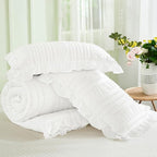 WONGS BEDDING White Comforter Set King,3 Pieces Ruffle Farmhouse Shabby Chic Boho Comforter for King Bed,Soft Textured Bedding Set with 1 Ruffle Comforter,2 Tufted Pillowcases 104"×90"