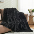 NEWCOSPLAY Super Soft Twin Blanket Black Premium Silky Flannel Fleece 3D Clouds Stylish Jacquard Lightweight Bed Blanket All Season Use 350GSM (Black, Twin(60"x80"))