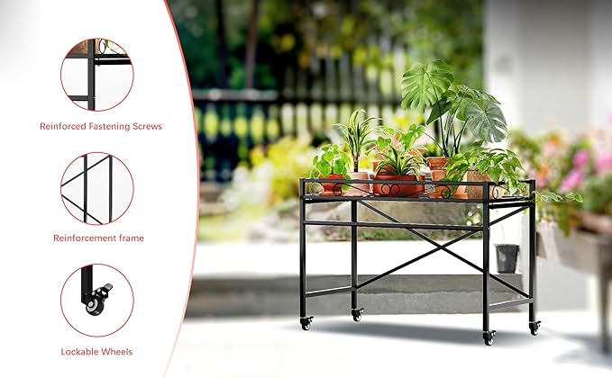 Zhongma Window Height Sturdy Metal Plant Stand with Wheels, 36.6 x 16 x 26.2 in High, Heavy Duty Succulent Shelf for Home Indoor and Outdoor, 220 LBS Capacity & Heavy Duty Construction