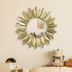 24" Gold Sunburst Decorative Wall Mirror – Handmade Flower Design, Luxury Round Accent Mirror Boho Wall Decor for Bedroom,Entryway, Dining Room & Kitchen
