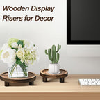 3 Pcs Wood Plant Stand Indoor Outdoor, Wooden Stool Display Stand 5/6/8" Round Riser Flower Pot Holder with Raised Edge Small Planter Tray Modern Potter Decorative for Garden Desktop Home Table Counter Room (Rustic Brown)