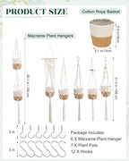 Janinka 7 Pack Hanging Planter Basket Set, Cotton Rope Macrame Woven Plant Hanger, Indoor Plant Boho Hanger Basket, Hanging Wall Plants Flower Pots with Hooks for Outdoor Home Decorations
