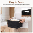 StorageWorks Wicker Basket with Handle, Wicker Storage Baskets for Organizing, Decorative Storage Baskets for Shelves, Paper Rope, Black, 2-Pack