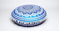 CRAFT KALA Round Mandala Boho Pillow Cover Meditation India Room Seating Poufs Cover for Living Room Yoga Room Home Décor Bedroom Balcony Garden Decoration Cotton Floor Cushion Cover (22", Blue Ombre)