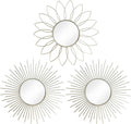 3 Pack Metal Mirrors for Wall Sunburst Wall Mirrors Home Décor Decorative Hanging Wall Art for Living Room Bedroom Entryway (Silver2, Flower+Sunburst)