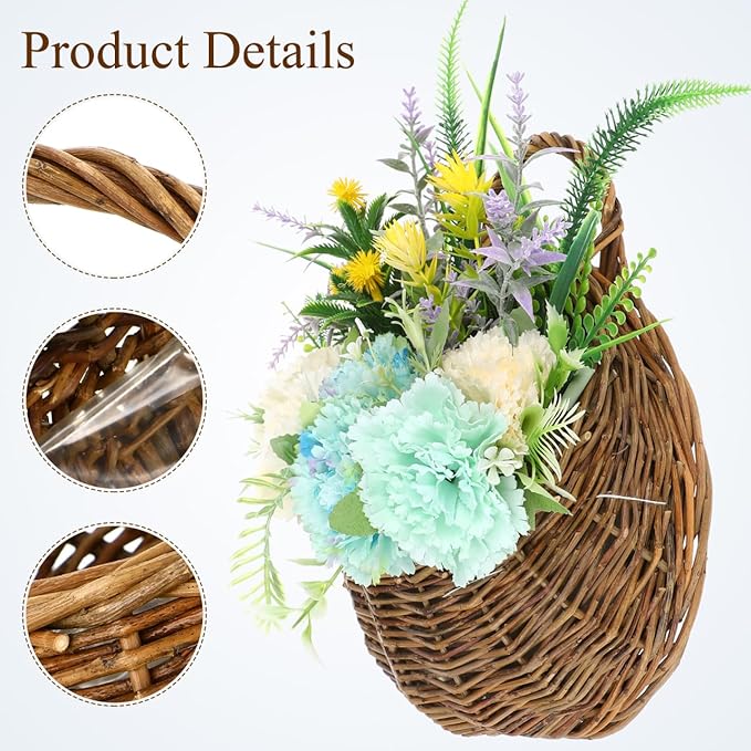 Yardwe 2Pcs Woven Hanging Basket Hanging Planter, Basket for Plant, Woven Storage Flower for Front Door, Home, Garden