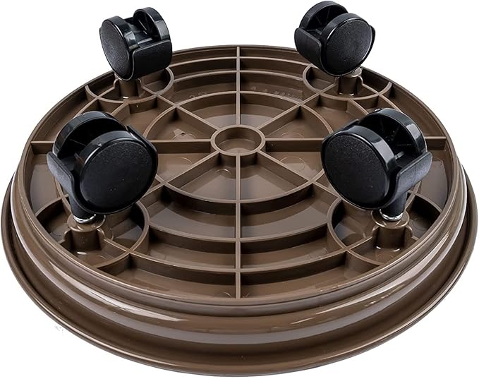 2Pcs Plant Caddy,Planter Pot Mover, Plant Pot Pallet Dolly Caster with Universal Wheels, Round Movable Planter Dolly Trolley Tray Pallet Outdoor Indoor Tree Flower Stand Planter (15.5 inch+2pcs+brown)