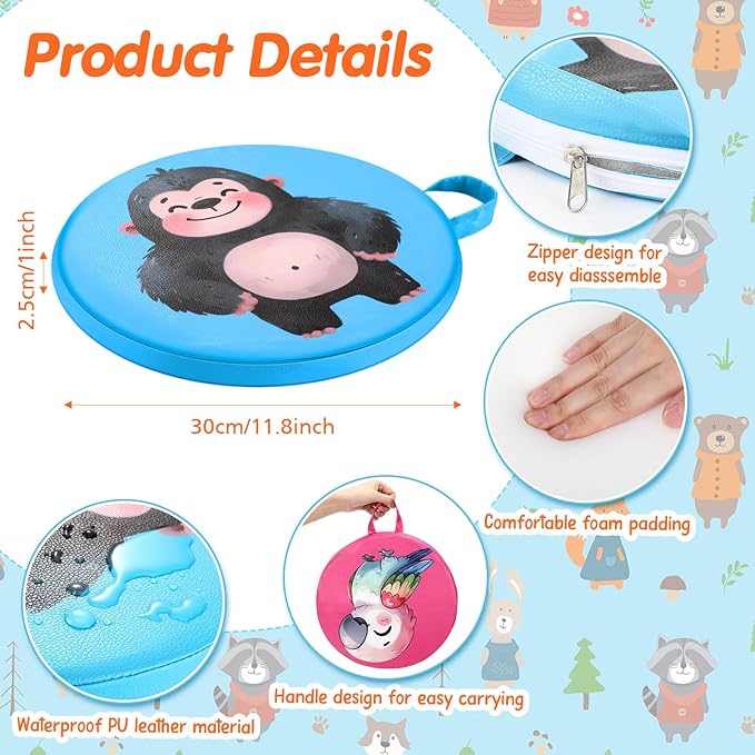 8 Pcs Kids Floor Cushions for Classroom Flexible Round Seating with Handle Soft Waterproof Floor Pillows with Cute Cartoon Animal Pattern for Elementary Daycare Preschool(Woodland Animals)
