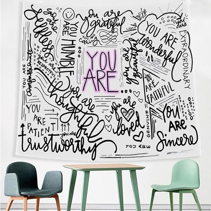 Boqin Quote You Are Tapestry Inspirational Wall Art Wall Hanging Positive Saying Classroom Tapestries for Teen Girl Bedroom Dorm - 50x60 Inches - White