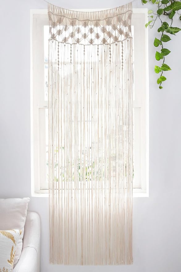 Mkono Macrame Curtain Boho Doorway Window Decoration Light Through Curtains Decor Handwoven Wall Hanging Art for Home Door Bedroom Wedding Backdrop Arch, Closet Room Divider, 29" W x 80" L