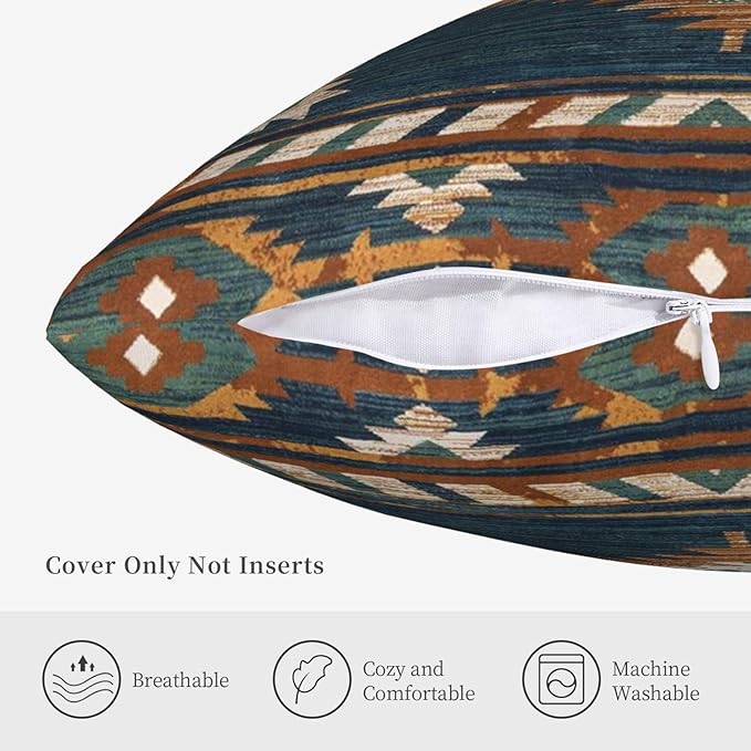 Aztec Western Throw Pillow Covers 16x16 Set of 2, Native American Pillow Covers Outdoor Decorative Pillow Case for Couch Bed Sofa Cushion Home Decor