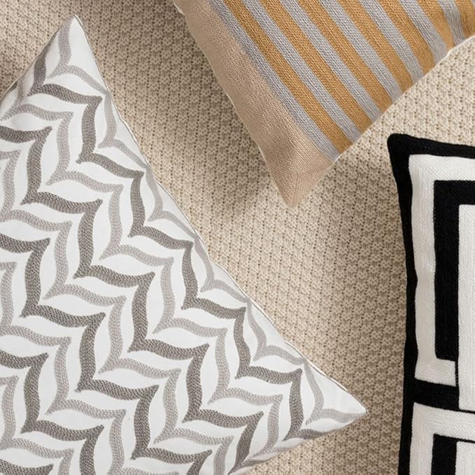 vctops Embroidery Cotton Decorative Throw Pillow Cover Boho Geometric Pattern Cushion Cover for Couch Sofa Bed (Geometric I,18"x18")