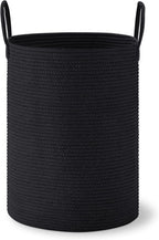 VIPOSCO Large Laundry Hamper, Tall Woven Rope Storage Basket for Blanket, Toys, Dirty Clothes in Living Room, Bathroom, Bedroom - 58L Black