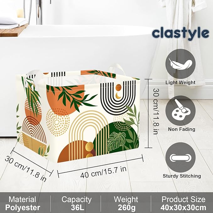 Clastyle Boho Geometric Storage Basket Baby Laundry Hamper Leaf Kid Gift Toy Box Collapsible Clothes Organizer Nursery Bin for Bedroom, Arched Door, 40 * 30 * 30 cm