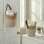 2Pack Natural Jute Hanging Baskets 7 * 8 in, Round Woven Wall Decor & Storage Planter for Plant Decor and Home Organization,Walls Basket for Bedroom, Living Room, Bathroom,Boho Decor (Brown)