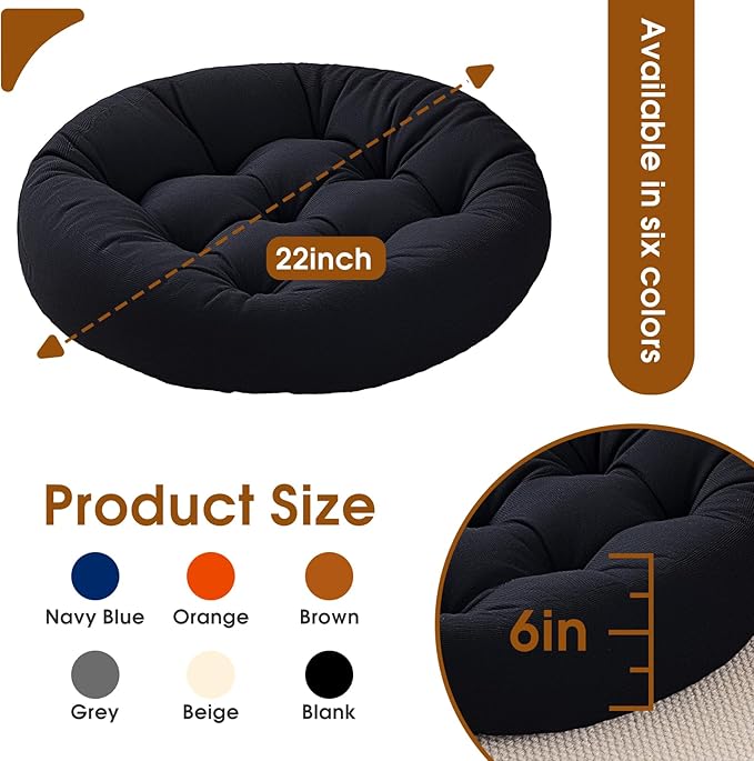 4Pcs Floor Pillows for Adults, 22x22x6 Inch Meditation Cushions, Large Round Sitting Cushion Living Room Memory Foam Pillow for Sitting (4, Black, 22x22x6 Inch)