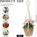 2 PCS Macrame Plant Hanger Indoor Hanging Plant Holder Hand-Woven Cotton Rope Flower Pot Basket with Metal Hook Rings Window Plant Hanger for Outdoor Hanging Pots Home Boho Decor, No Tassels, 23.6"