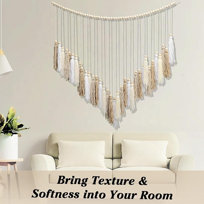 Luxbrand Macrame Wall Hanging Cream and Beige, Boho Bedroom décor, Large Tassel Bohemian Wall Décor for Living Room Girls Room Dorm Room Nursery Decoration Christmas Gift, 41" W x 32" H