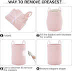 YOUDENOVA Woven Rope Laundry Hamper, 58L Tall Luandry Basket, Baby Nursery Hamper for Blanket Storage in Bedroom-Large-Pink