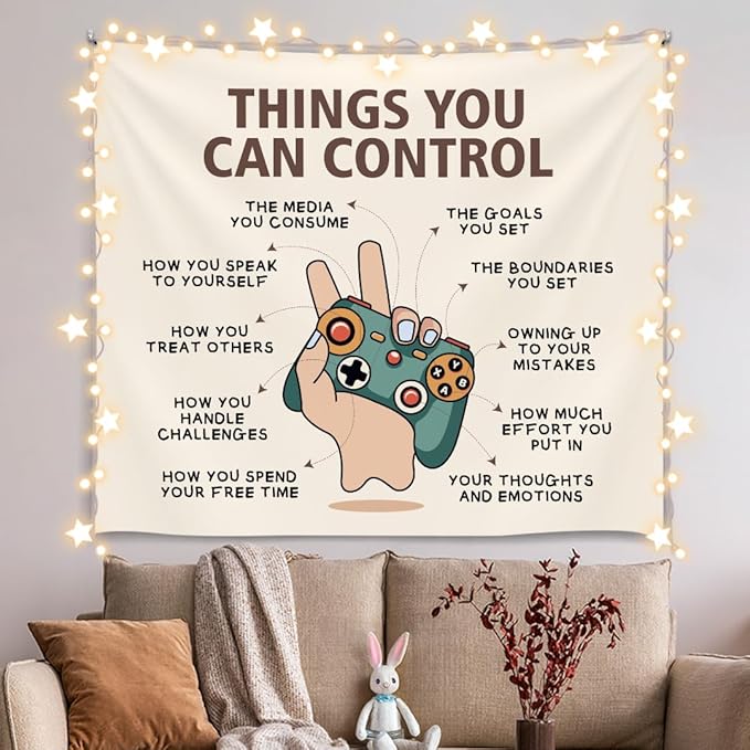 Forola Positive Wall Tapestry-Things You Can Control Mental Health Reminder Banner,Soft Flannel Tapestry Wall Hanging Decor for Bedroom,Teen Room Decor 51x59 Inch(Colorful-Control04)