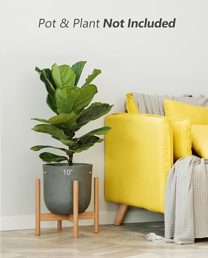 Mkono Plant Stand Mid Century Wood Flower Pot Holder (Plant Pot NOT Included) Modern Potted Stand Indoor Display Rack Rustic Decor, Up to 12 Inch Planter, Natural