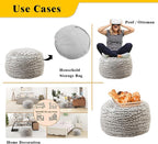 Asuprui Ottoman Pouf Unstuffed Pouf Ottoman Foot Rest 20x12 Inches Fuzzy Chair Round NO Filler Floor Bean Bag Chair Foot Rest with Storage for Living Room Bedroom Cover ONLY Coffee White