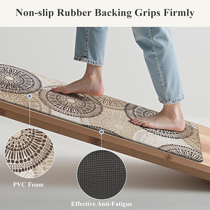 HEBE Cushioned Kitchen Mats for Floor Set of 2, Non Slip Anti Fatigue Kitchen Rugs and Mats, Floral Waterproof Comfort Foam Standing Mat Floor Carpet for Kitchen,Home Office,Sink,Laundry