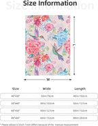 Hummingbird Floral Throw Blanket, Bird Colorful Flowers Blanket Gifts for Women Girls Mom Kids Birthday Mother's Day, Cozy Soft Warm Plush Decor Blankets for Bed Sofa Chair Couch (80"x60")