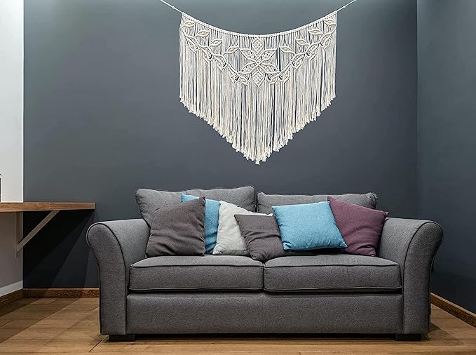 Youngeast Home Decor Leaf Shape Macrame Wall Hanging Woven Tapestry Bedroom Curtain Fringe Garland Banner Living Room Wall Decor Beige 39X31 inches