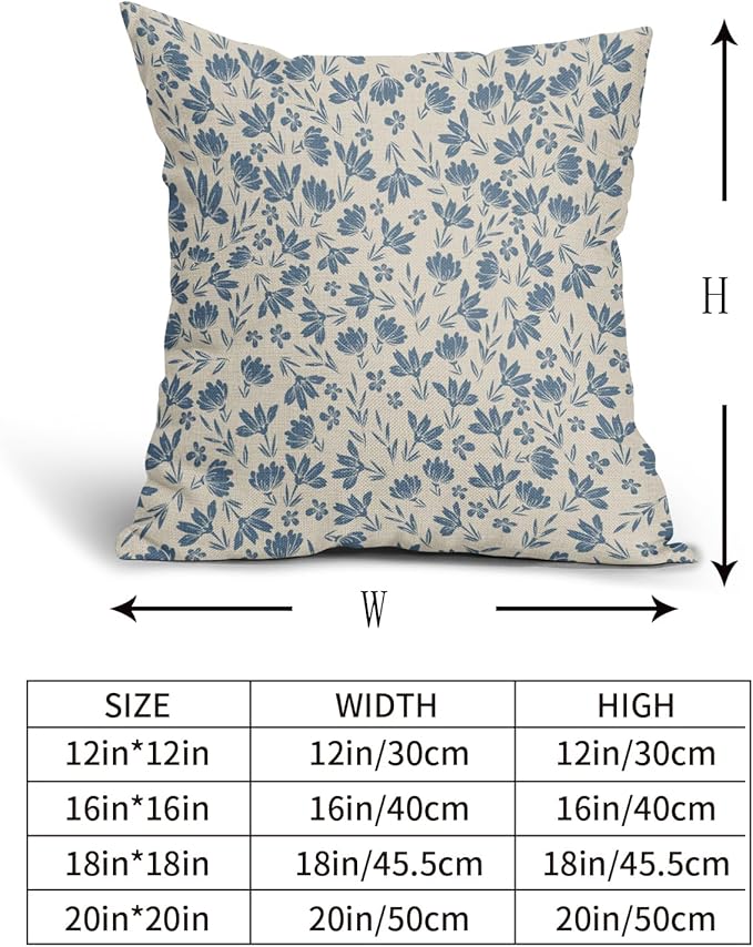 Light Blue Floral Pillow Covers 18x18 Set of 2 Vintage Rustic Old Style Cute Small Flower Blue Cream Print Decorative Outdoor Pillowcases Farmhouse Throw Cushion Case Decor for Couch Sofa Bed
