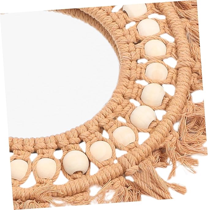 FRCOLOR Boho Woven Tapestry Mirror Rustic Rope Wall Mirror for Bedroom Entryway Living Room and Bathroom Decor Decoration with Excellent Clarity and Durability