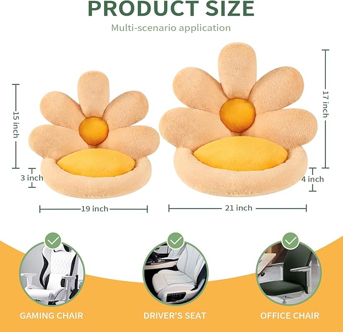 Ditucu Flower Shape Chair Pillow Cute Seat Cushion 19 inch Comfy Lazy Sofa Floor Pillows Dorm Seating for Bedroom Decor Orange
