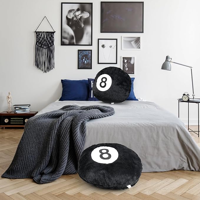 Dripykiaa 8 Ball Throw Pillow, 14" Decorative Pillows Throw Cushion Home Decoration Plush Sporty Design Ball Pillow for Women, Men Bestselling Comfort and Stylish Accent Decor