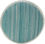 LR Home Indoor Polyester Modern Striped Ottoman Pouf | Aqua/White,18" x 18" x 14"