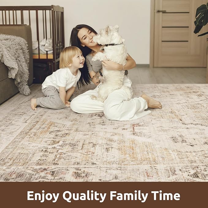 AMOAMI-2X3 Small Rug-Washable Rugs Entryway Mat Indoor-Soft Vintage Non Slip Rugs for Kitchen Laundry Room Bathroom Beige Decorative Accent Rug for in Front of Sink 24 Inch x36 Inch