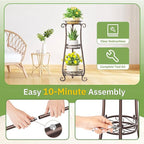 KMOTASUO 3 Tier Metal Plant Stand for Multiple Large Planters Indoor Outdoor Organizer, Heavy Duty Tall Flower Rack for Corner Patio Bathroom Office Corner, Modern Sturdy Vertical Iron Rack, Bronze