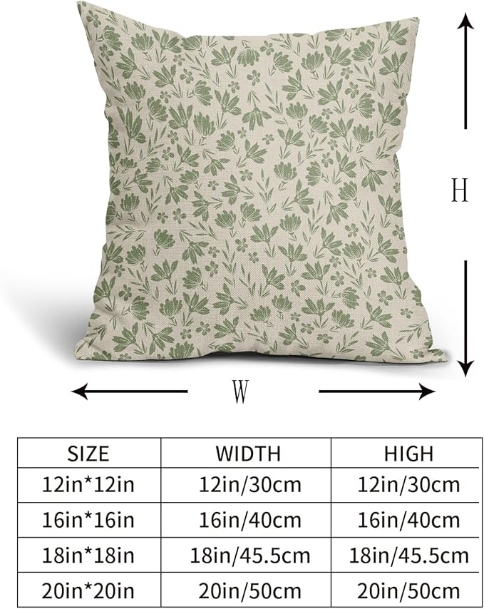 Sage Green Floral Pillow Covers 18x18 Set of 2 Spring Vintage Rustic Old Style Cute Flower Green Cream Print Decorative Outdoor Pillowcases Farmhouse Throw Cushion Case Decor for Couch Sofa Bed