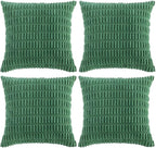 Fancy Homi 4 Packs Green Decorative Throw Pillow Covers 24x24 Inch for Living Room Couch Bed, Holiday Christmas Home Decor Gift, Soft Plush Corduroy Cute Square Accent Cushion Case 60x60 cm