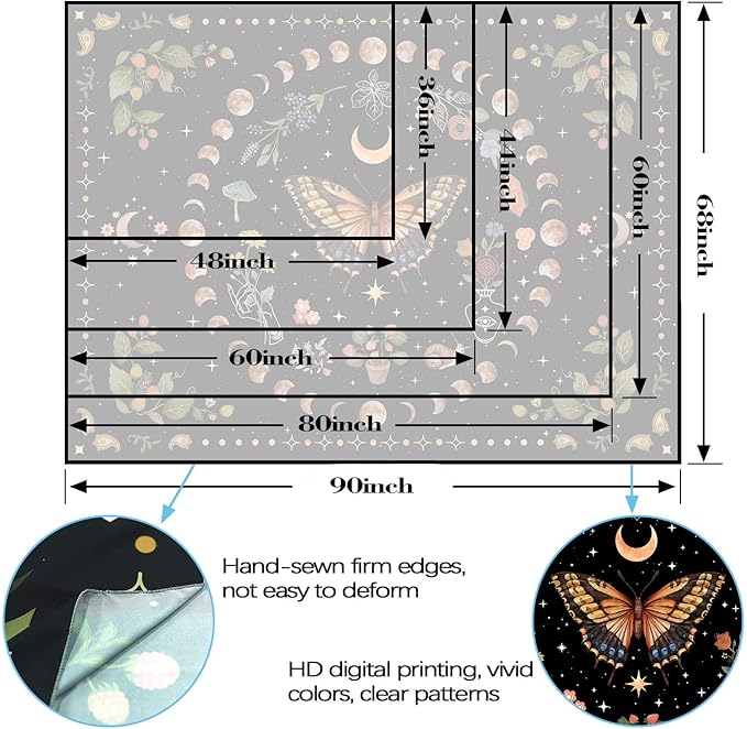 Aipon Yellow Butterfly Moon Flower Tapestry Botanical Floral Plant Boho Tapestry for Bedroom Aesthetic Vintage Tapestries Wall Hanging for Living Room Dorm (68.00'' × 90.00'', Yellow)