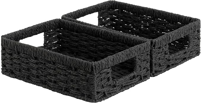 StorageWorks Small, Pantry Baskets, Wicker Storage Baskets for Organizing, Pantry Organizers and Storage, Black, 2-Pack