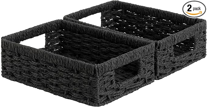 StorageWorks Small, Pantry Baskets, Wicker Storage Baskets for Organizing, Pantry Organizers and Storage, Black, 2-Pack