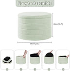 PINPLUS Round Ottoman with Storage, Foldable Sherpa Ottoman Stool with Tray,Boucle Foot Rest for Living Room, Bedroom, Dorm(Green)