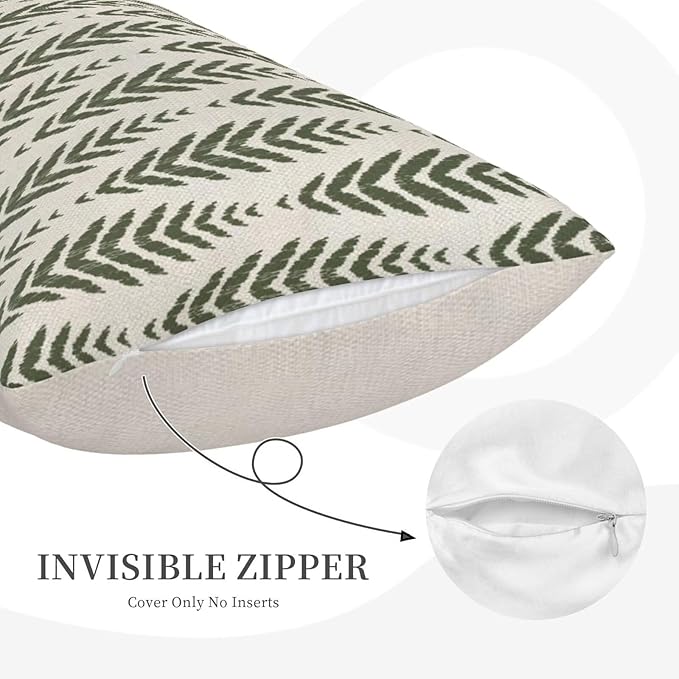 Sage Green Boho Pillow Covers 12 x 20 Inch Pack of 2, Bohemian Ethnic Herringbone Pattern Decorative Throw Pillow Covers Vintage Linen Farmhouse Outdoor Pillowcase for Bedroom Home Sofa Decor