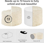 Hansleep Round Pouf Ottoman Foot Rest, 20 x 15 Small Faux Fur Stuffed Pouf for Chair, Foam Filled Foot Stools Ottomans for Living Room, Beige