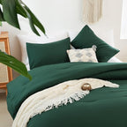 ROSGONIA Oversized King Comforter 128x120, 3pcs Super King Plus (1 Dark Green Comforter & 2 Pillowcases) Lightweight Bedding Set Quilt