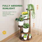 4 Tier Tall Plant Stand Indoor, Wood Corner Plant Shelf for Multiple Plants, Sturdy Oval Tiered Flower Pot Holder Display Rack for Living Room Balcony Patio,Carbonized Wood