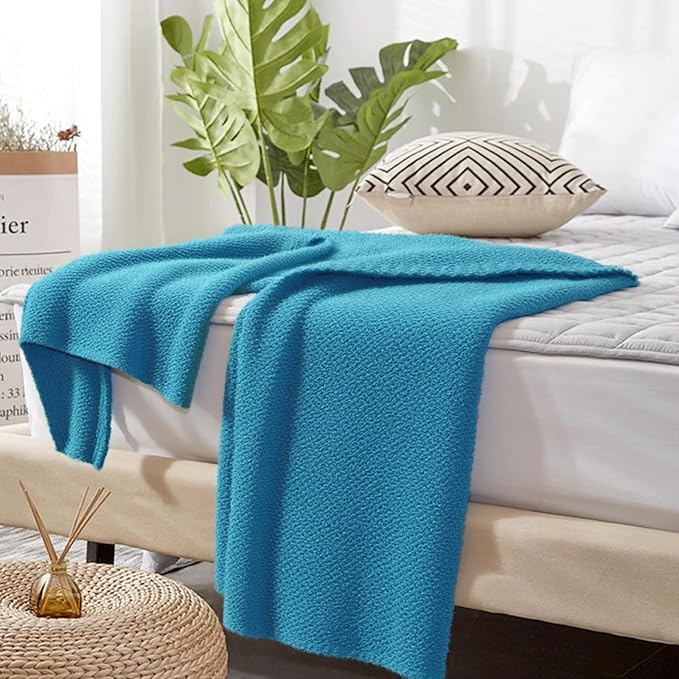 Turquoise Full Size Throw Blanket - Lightweight Breathable Summer Soft Blanket of Polyester Imitation Cotton for Anti-Static,Luxury Throws for Bed, Couch and Sofa,Cozy Decorative Blankets