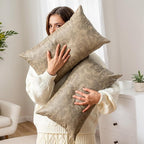 Pack of 2 Leather Lumbar Pillow Cover, Vintage Decorative Soft Farmhouse Cushion Cover, for Home Decor Outdoor Waterproof Pet Hair Resistant Abrasion Throw Pillow Covers 12x20 Inch Olive Green